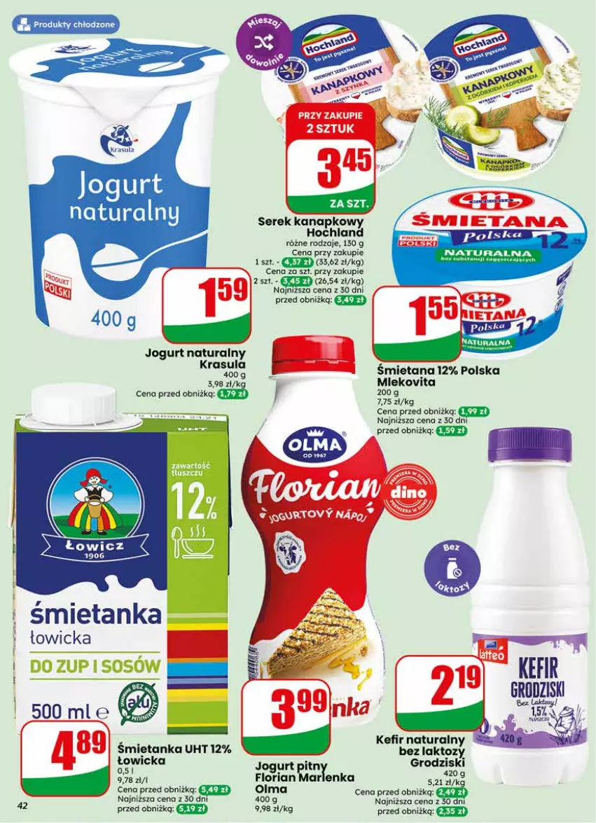 Gazetka promocyjna Dino - Gazetka 20 / 2026 - ważna 13.05 do 19.05.2026 - strona 42 - produkty: Hochland, Jogurt, Jogurt naturalny, Kefir, Kefir naturalny, Olma, Ser, Serek, Serek kanapkowy, Vita C
