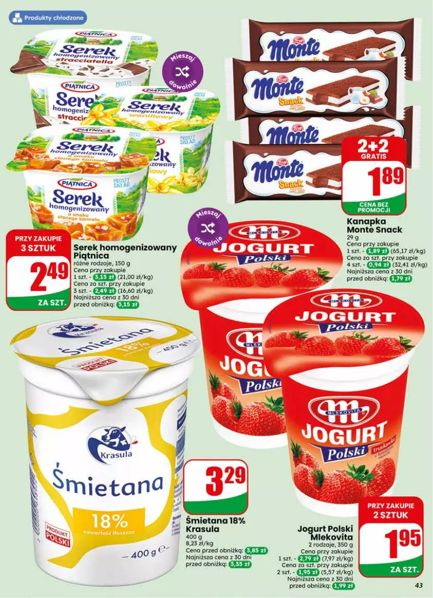 Gazetka promocyjna Dino - Gazetka 20 / 2026 - ważna 13.05 do 19.05.2026 - strona 43 - produkty: Jogurt, Monte, Piątnica, Ser, Serek, Serek homogenizowany