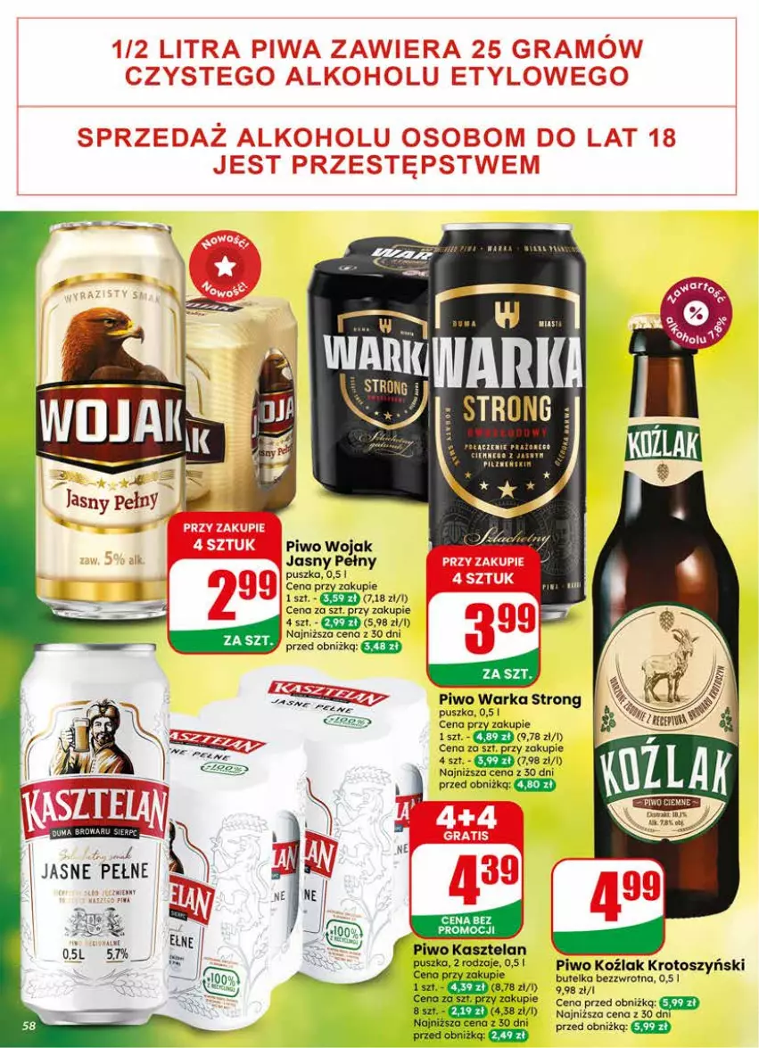 Gazetka promocyjna Dino - Gazetka 20 / 2026 - ważna 13.05 do 19.05.2026 - strona 58 - produkty: Kasztelan, Piwo, Warka