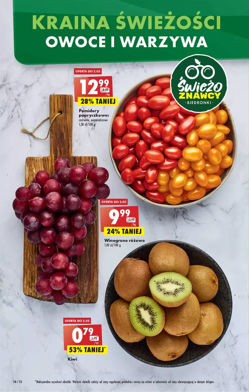 Gazetka promocyjna Biedronka - W tym tygodniu - ważna 28.04 do 04.05.2022 - strona 14 - produkty: Kiwi, Owoce, Pomidory, Sok, Warzywa, Wino