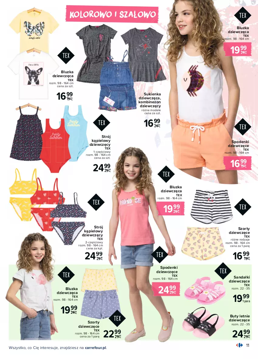 Gazetka promocyjna Carrefour - Gazetka Moda pełna słońca - ważna 03.05 do 15.05.2021 - strona 11 - produkty: Buty, Buty letnie, Kombinezon, Sandał, Strój kąpielowy, Sukienka, Szorty