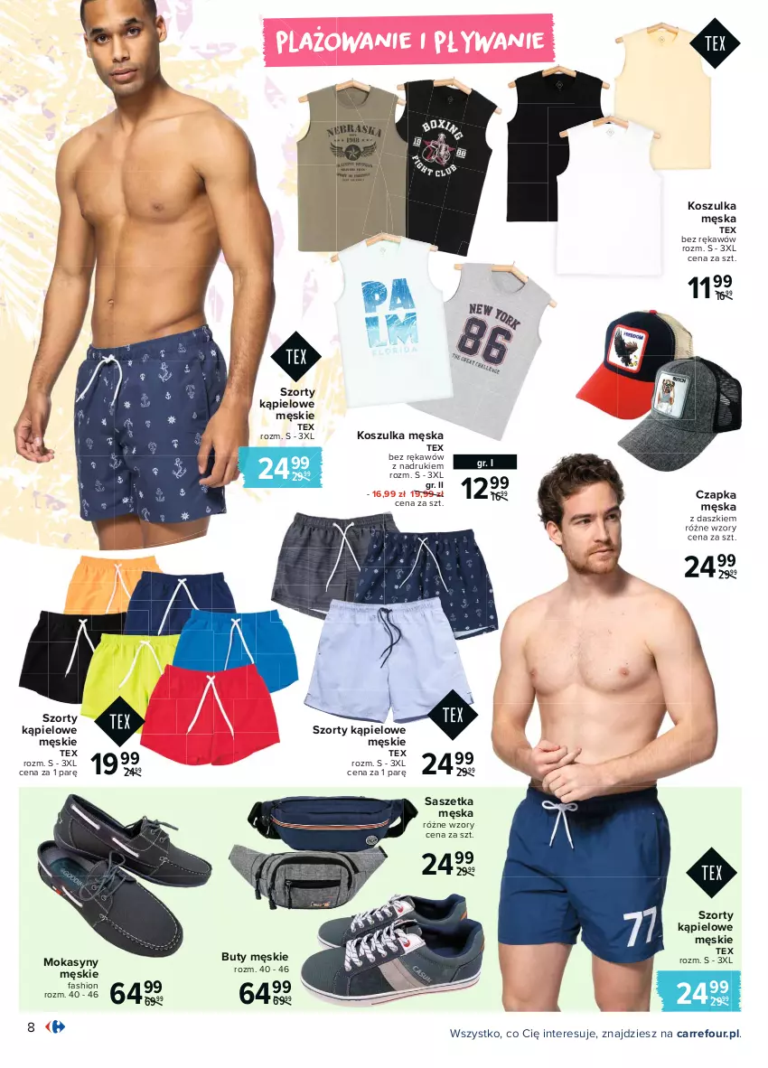 Gazetka promocyjna Carrefour - Gazetka Moda pełna słońca - ważna 03.05 do 15.05.2021 - strona 8 - produkty: Buty, Czapka, Fa, Kosz, Koszulka, Mokasyny, Szorty