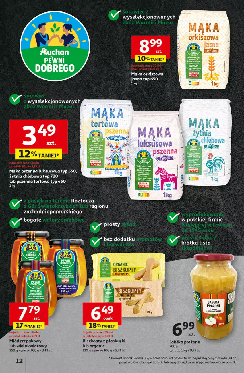 Gazetka promocyjna Auchan - Pewność Niskich Cen Hipermarket - ważna 06.03 do 12.03.2025 - strona 14 - produkty: Biszkopty, Gra, Jabłka, Jabłka prażone, Mąka, Mąka pszenna, Miód