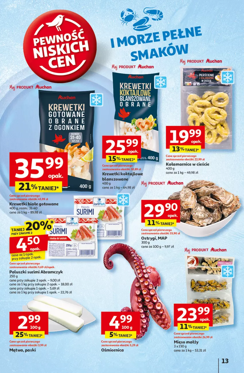 Gazetka promocyjna Auchan - Pewność Niskich Cen Hipermarket - ważna 06.03 do 12.03.2025 - strona 15 - produkty: Krewetki, Mięso, Ostrygi, Surimi