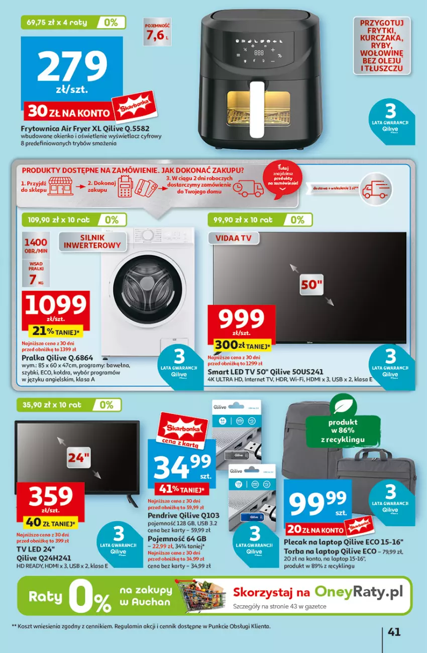 Gazetka promocyjna Auchan - Pewność Niskich Cen Hipermarket - ważna 06.03 do 12.03.2025 - strona 45 - produkty: Frytki, Gra, HD ready, Koc, Kołdra, Kosz, Kurczak, LED TV, Olej, Pendrive, Plecak, Pralka, Pralki, Top, Torba, Wełna