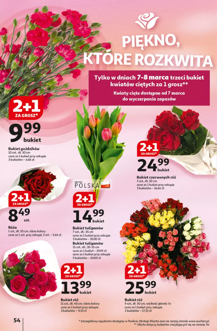 Gazetka promocyjna Auchan - Pewność Niskich Cen Hipermarket - ważna 06.03 do 12.03.2025 - strona 58 - produkty: Bukiet, Róża, Tulipan