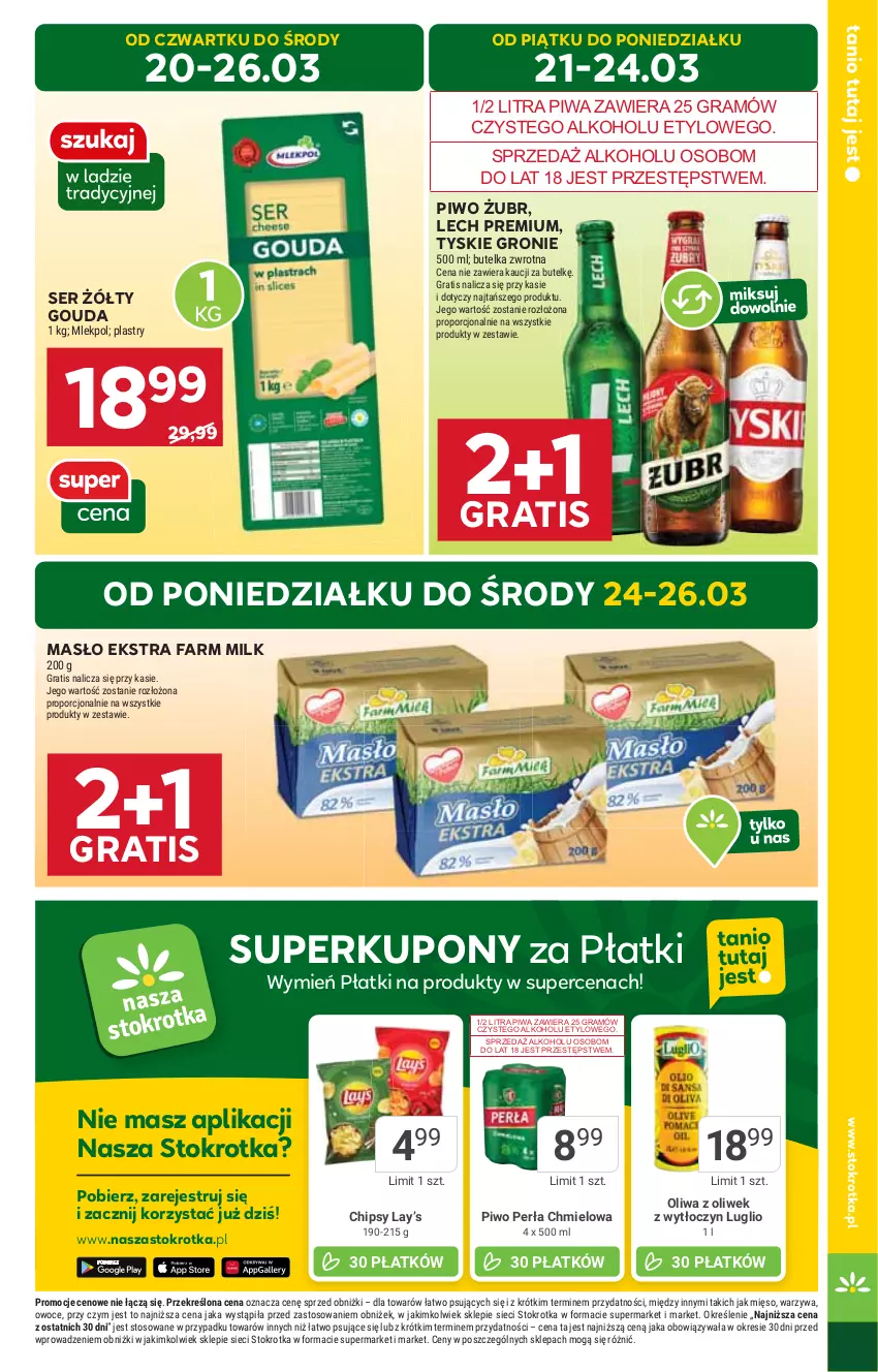 Gazetka promocyjna Stokrotka - Supermarket - ważna 20.03 do 26.03.2025 - strona 5 - produkty: Fa, Farm Milk, Gouda, Gra, HP, Lech Premium, Masło, Oliwa, Oliwa z oliwek, Piwa, Piwo, Ser, Tyskie