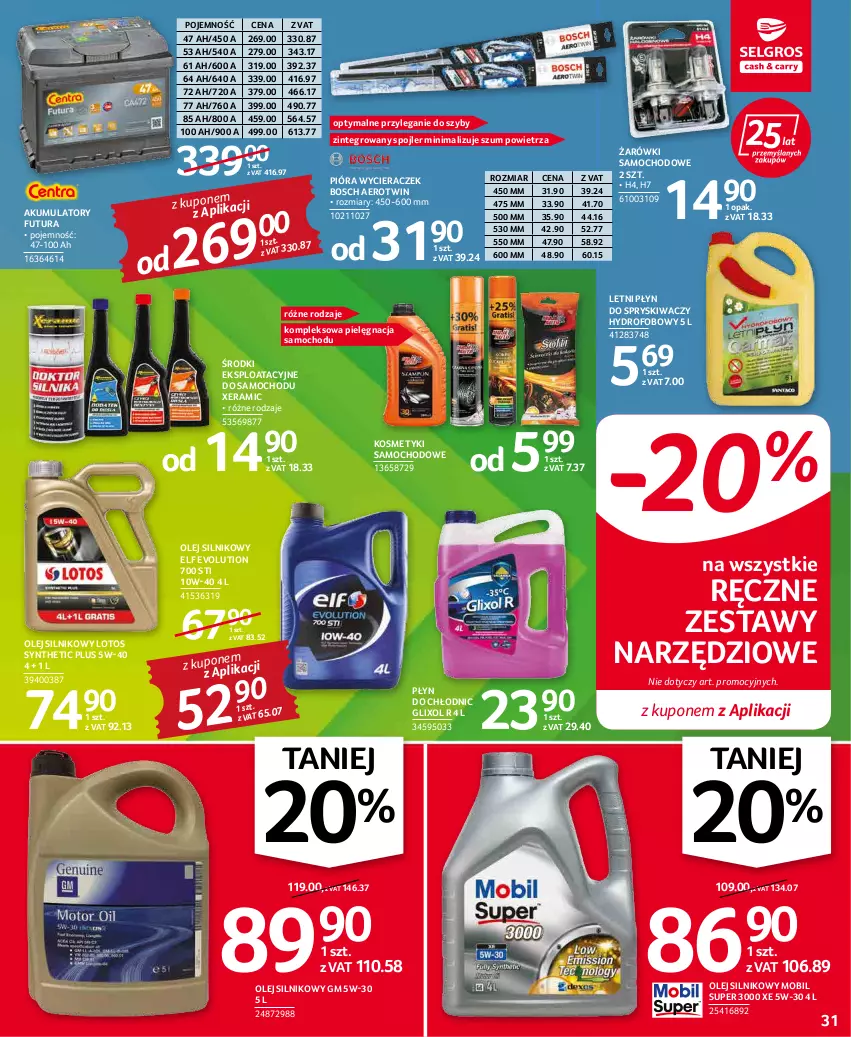 Gazetka promocyjna Selgros - Oferta przemysłowa - ważna 31.03 do 06.04.2022 - strona 31 - produkty: Akumulator, Bosch, Mobil, Olej, Olej silnikowy, Płyn do chłodnic, Płyn do spryskiwaczy