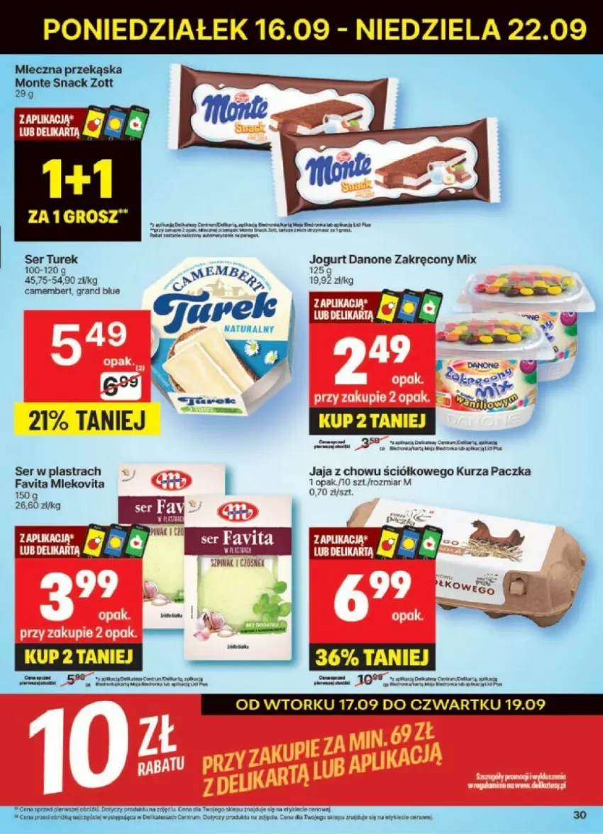 Gazetka promocyjna Delikatesy Centrum - ważna 16.09 do 22.09.2024 - strona 24 - produkty: Camembert, Danone, Fa, Favita, Gra, Jaja, Jogurt, Miecz, Mleko, Mlekovita, Ser