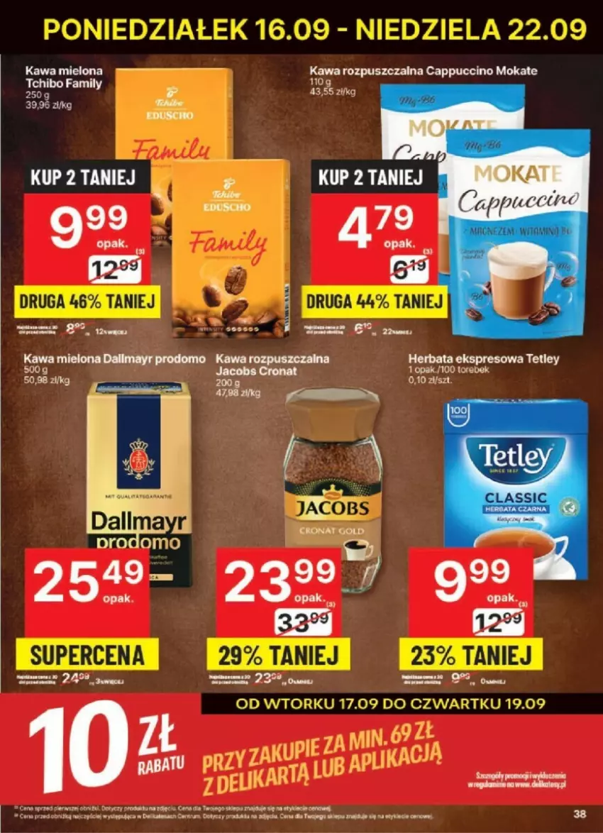 Gazetka promocyjna Delikatesy Centrum - ważna 16.09 do 22.09.2024 - strona 32 - produkty: Cappuccino, Dallmayr, Herbata, Jacobs, Kawa, Kawa mielona, Kawa rozpuszczalna, Por, Tetley