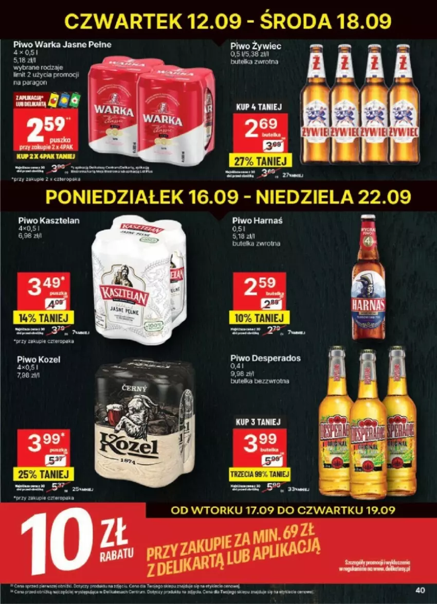 Gazetka promocyjna Delikatesy Centrum - ważna 16.09 do 22.09.2024 - strona 35 - produkty: Desperados, Harnaś, Kasztelan, Kozel, Piwo, Warka