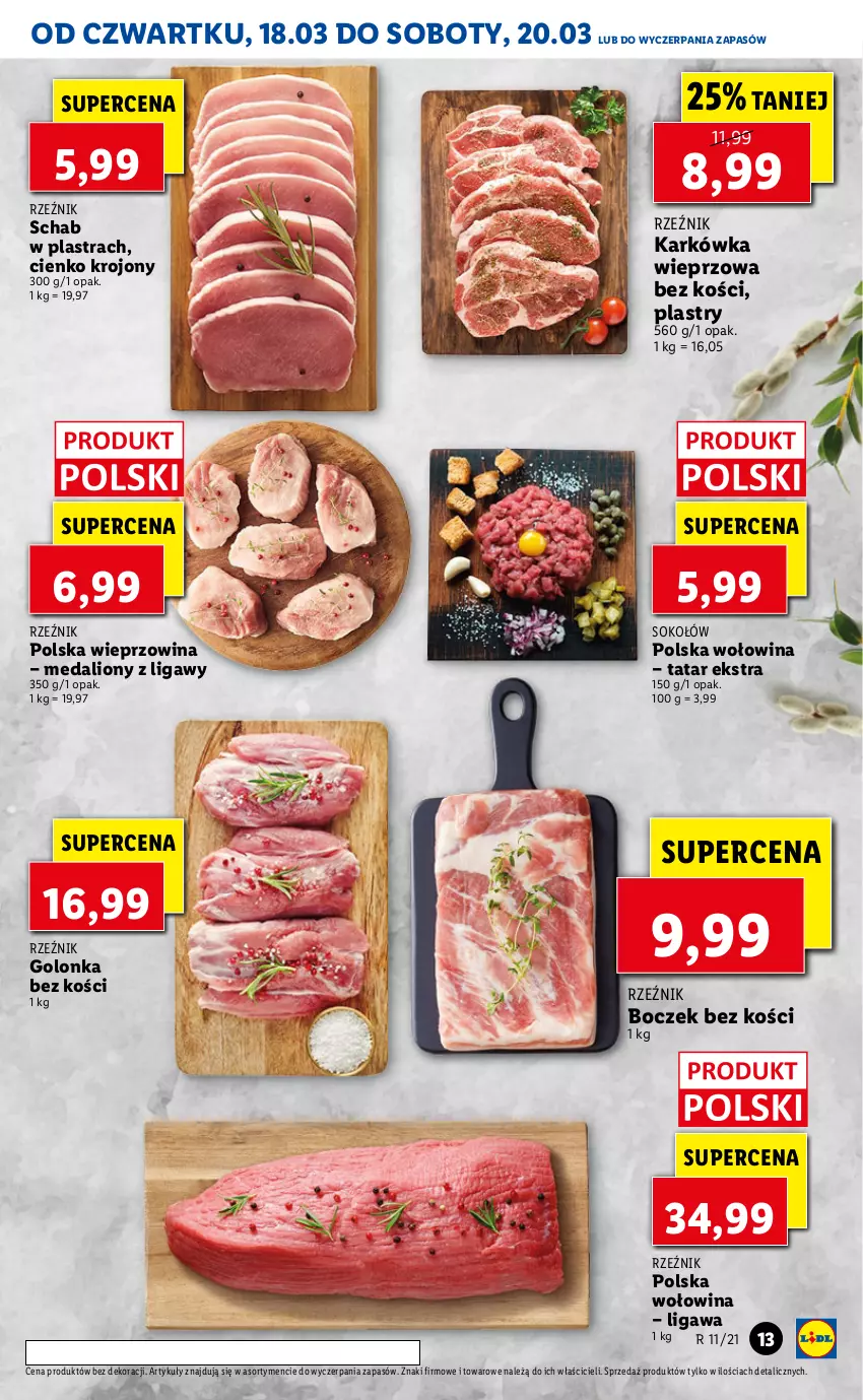 Gazetka promocyjna Lidl - GAZETKA - ważna 18.03 do 20.03.2021 - strona 13 - produkty: Boczek, Boczek bez kości, Karkówka wieprzowa, Lion, Sok, Sokołów, Wieprzowina, Wołowina