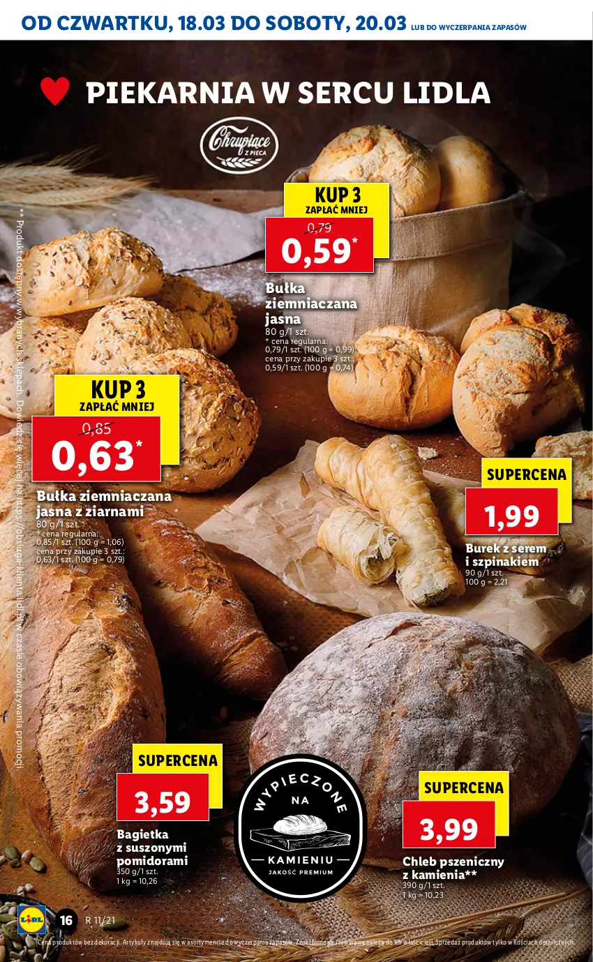 Gazetka promocyjna Lidl - GAZETKA - ważna 18.03 do 20.03.2021 - strona 16 - produkty: Bagietka, Bułka, Chleb, Ser, Szpinak