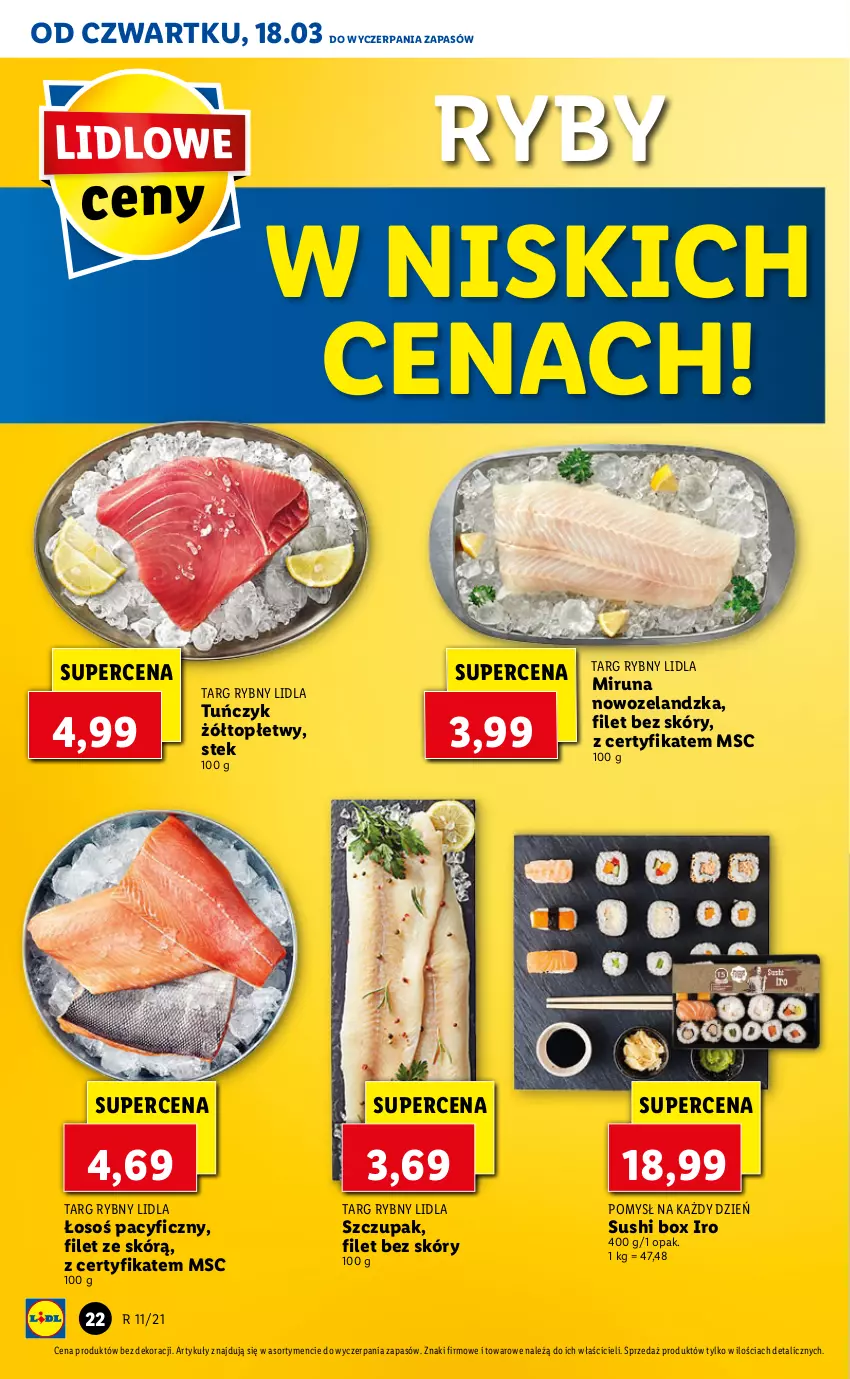 Gazetka promocyjna Lidl - GAZETKA - ważna 18.03 do 20.03.2021 - strona 22 - produkty: Miruna, Stek, Sushi, Top, Tuńczyk, Zupa