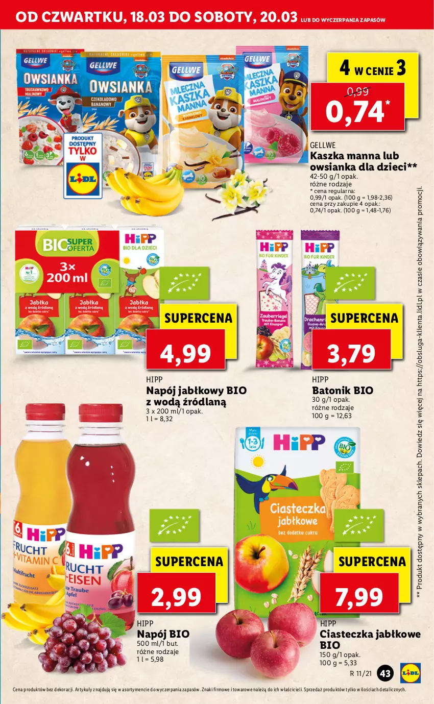 Gazetka promocyjna Lidl - GAZETKA - ważna 18.03 do 20.03.2021 - strona 43 - produkty: Baton, Dzieci, HiPP, Napój, Owsianka, Tonik