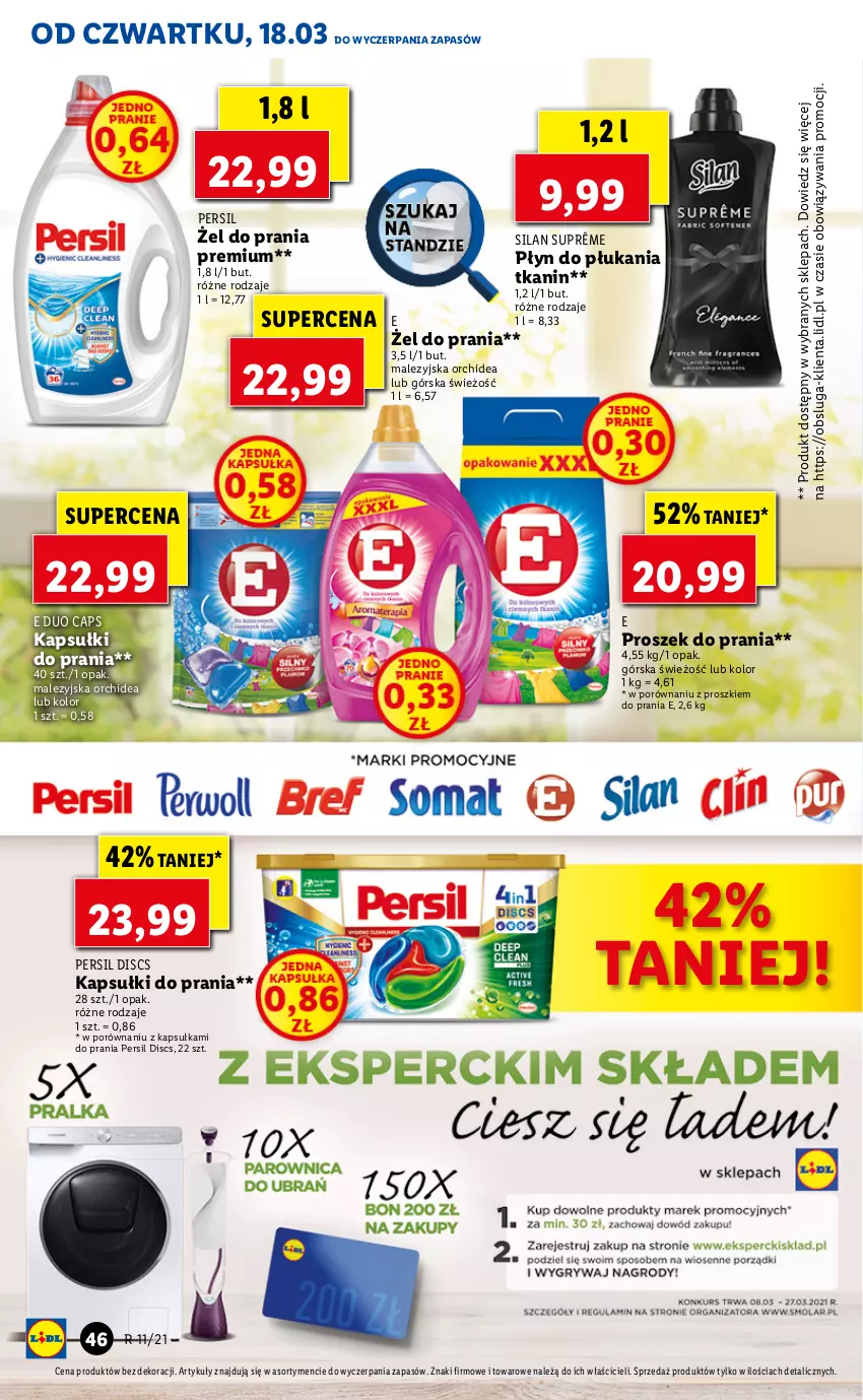 Gazetka promocyjna Lidl - GAZETKA - ważna 18.03 do 20.03.2021 - strona 46 - produkty: Kapsułki do prania, Persil, Płyn do płukania, Por, Proszek do prania, Silan