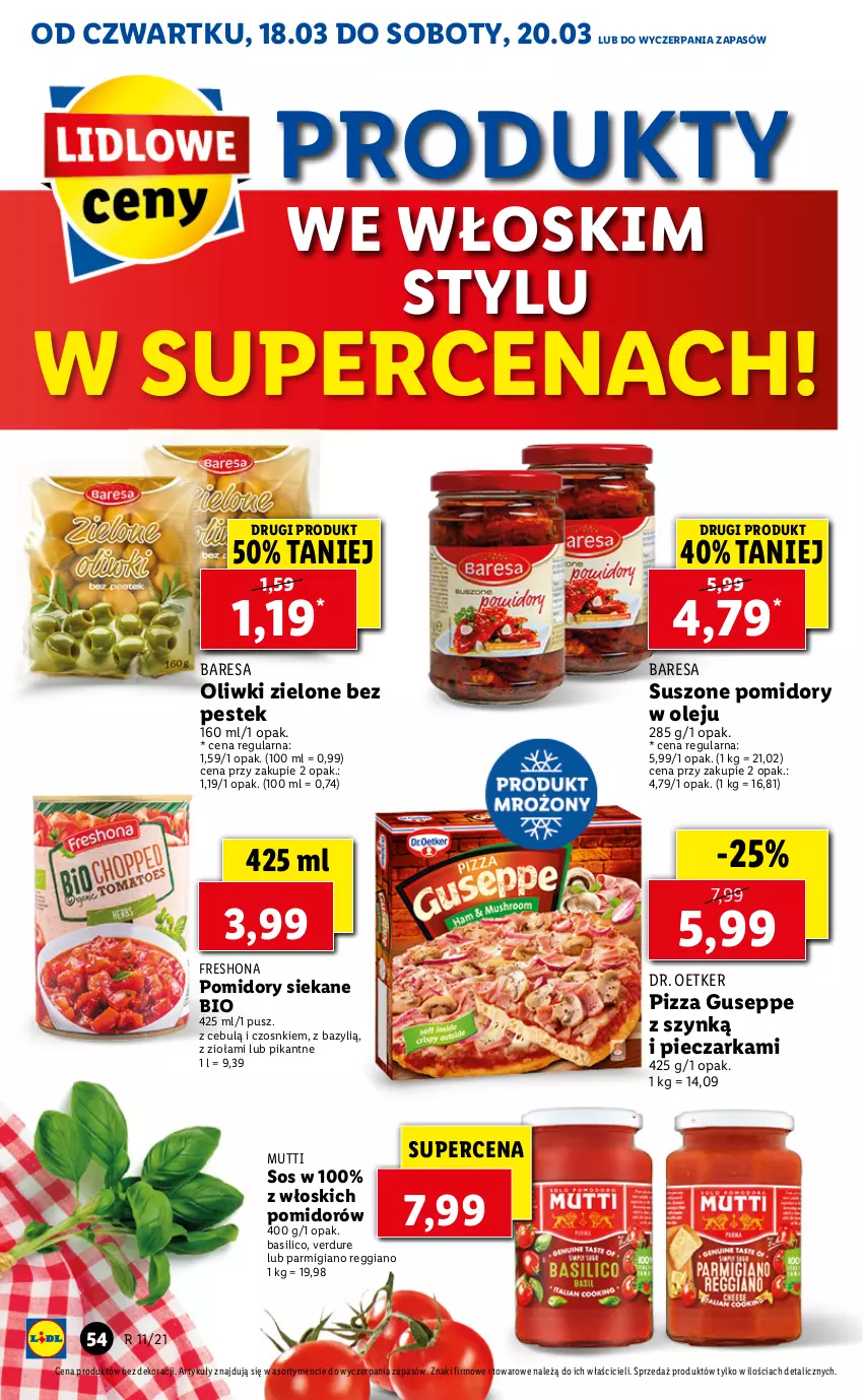 Gazetka promocyjna Lidl - GAZETKA - ważna 18.03 do 20.03.2021 - strona 54 - produkty: Bazyl, Dr. Oetker, Olej, Oliwki, Oliwki zielone, Piec, Pieczarka, Pizza, Pomidory, Sos, Stek, Suszone pomidory