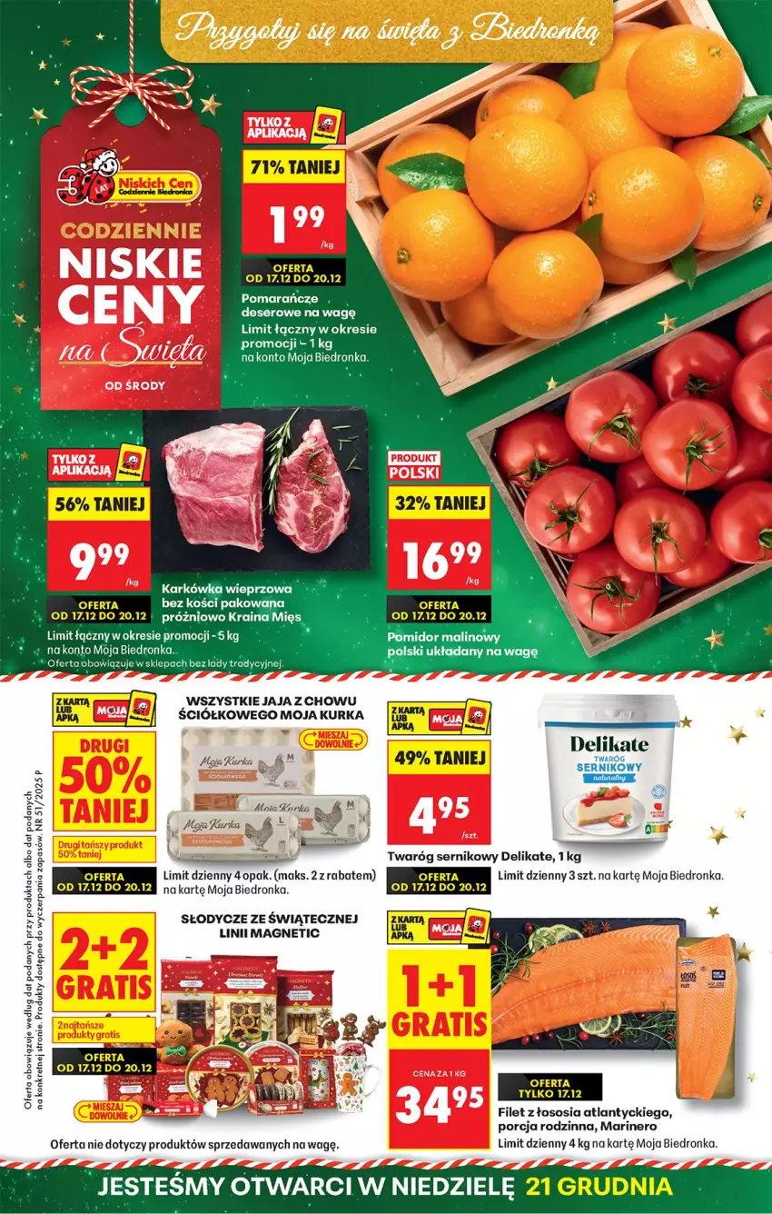 Gazetka promocyjna Biedronka - Od Środy - ważna 17.12 do 18.12.2025 - strona 1 - produkty: Deser, Jaja, Karkówka wieprzowa, Kret, Pomarańcze, Por, Ser, Sos, Twaróg