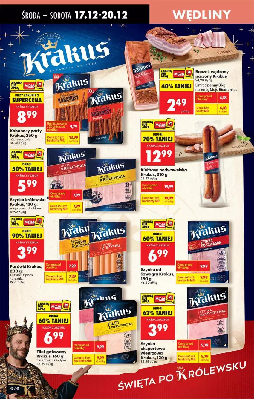 Gazetka promocyjna Biedronka - Od Środy - ważna 17.12 do 18.12.2025 - strona 44 - produkty: Boczek, Gra, Kabanos, Kiełbasa, Kiełbasa podwawelska, Krakus, Kurczak, Parówki, Por, Sport, Szynka, Szynka Królewska, Wawel