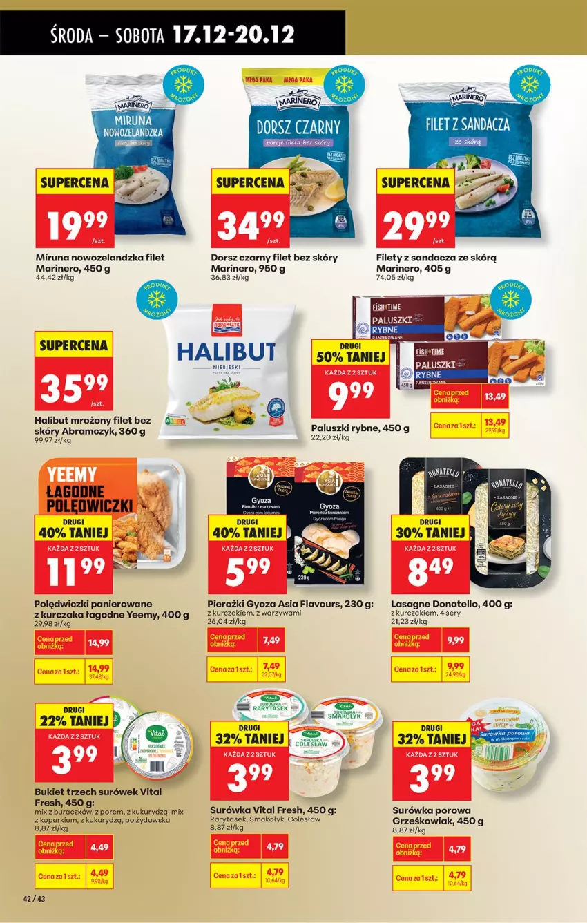 Gazetka promocyjna Biedronka - Od Środy - ważna 17.12 do 18.12.2025 - strona 46 - produkty: Bukiet, Dorsz, Halibut, Kurczak, Lasagne, Miruna, Paluszki rybne, Polędwiczki panierowane, Por, Sandacz, Ser, Surówka, Warzywa