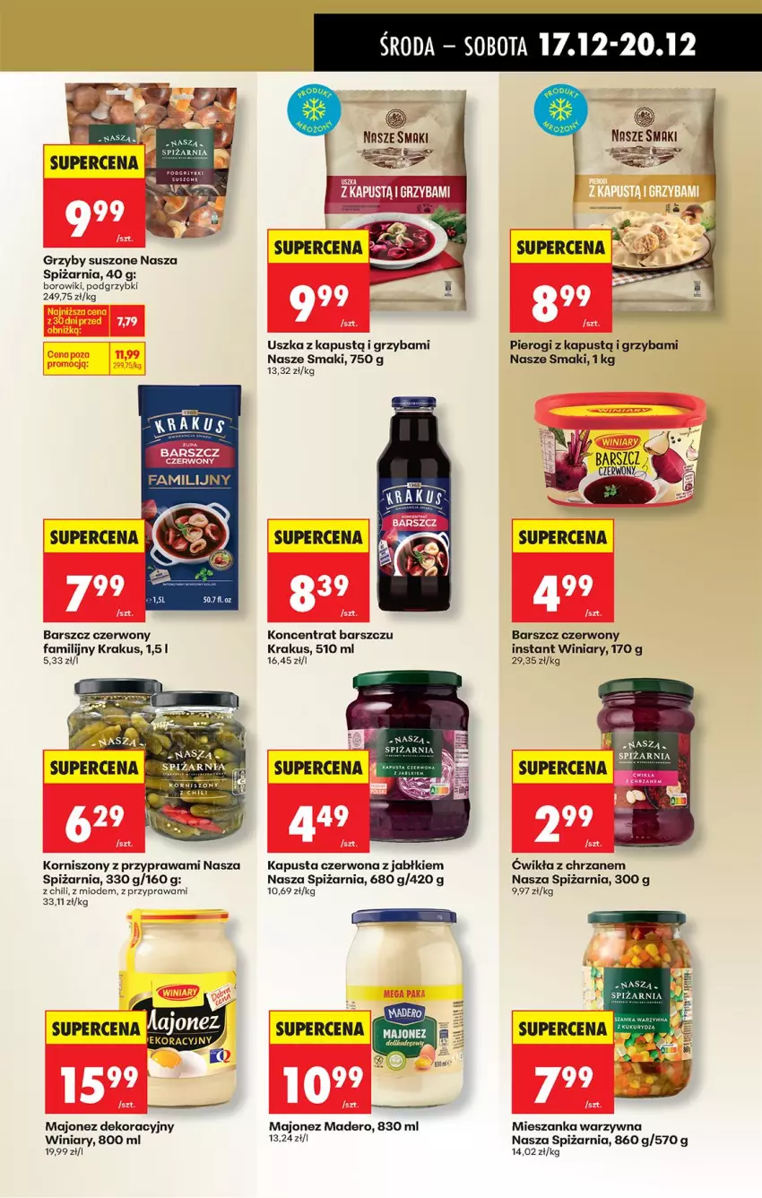 Gazetka promocyjna Biedronka - Od Środy - ważna 17.12 do 18.12.2025 - strona 47 - produkty: Borowiki, Chrzan, Fa, Grzyby, Kapustą, Korniszony, Krakus, Majonez, Mieszanka warzyw, Pierogi, Podgrzybki, Winiary