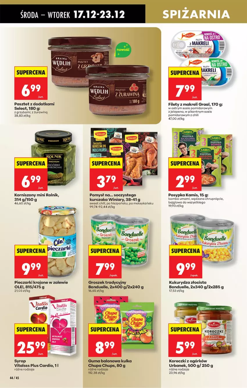 Gazetka promocyjna Biedronka - Od Środy - ważna 17.12 do 18.12.2025 - strona 48 - produkty: Bonduelle, Chupa Chups, Gra, Graal, Groszek, Kamis, Korniszony, Kukurydza, Kurczak, Ole!, Pasztet, Piec, Pieczarki krojone, Rolnik, Sos, Syrop, Winiary