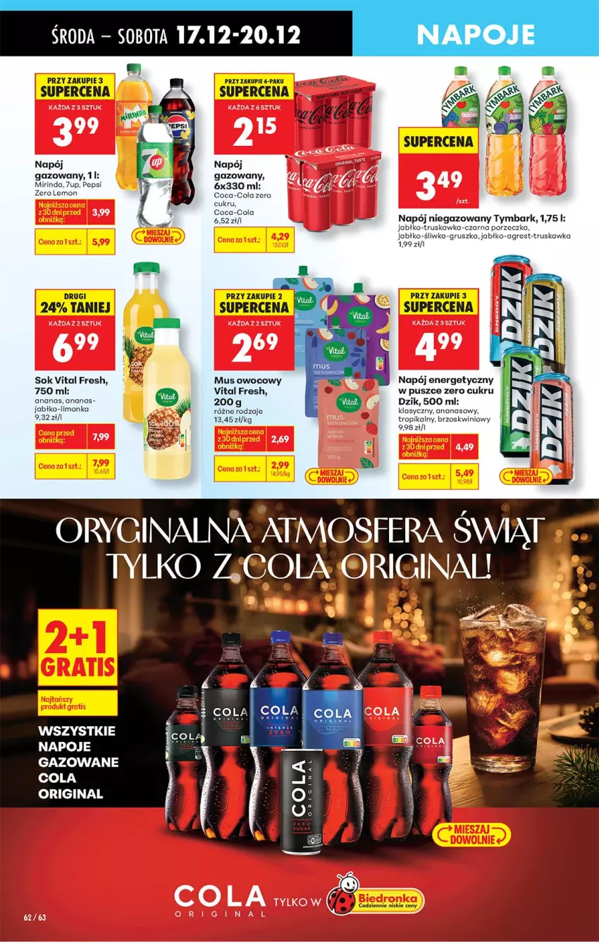 Gazetka promocyjna Biedronka - Od Środy - ważna 17.12 do 18.12.2025 - strona 70 - produkty: Ananas, Coca-Cola, Gin, Gres, Limonka, Mirinda, Mus, Napój, Napój energetyczny, Napój gazowany, Napój niegazowany, Napoje, Pepsi, Por, Sok, Tymbark