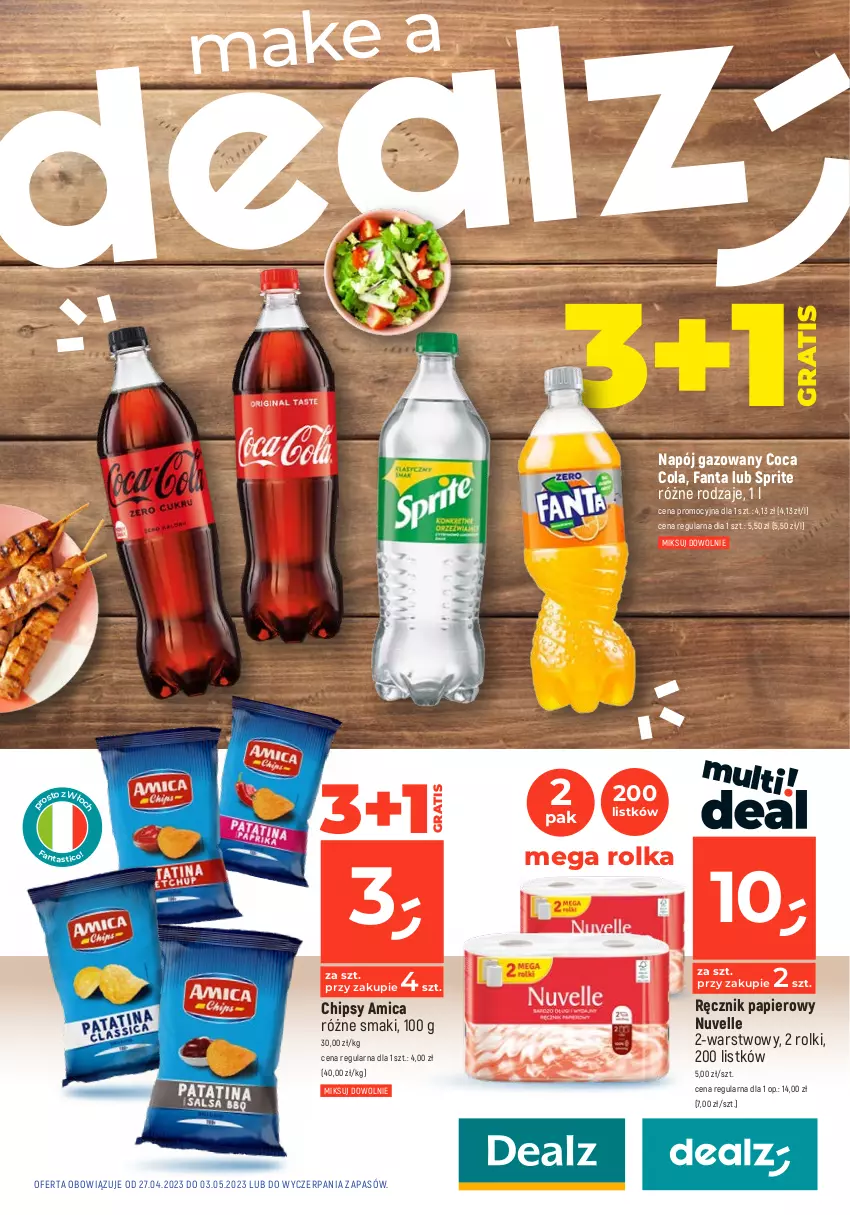 Gazetka promocyjna Dealz - MAKE A DEALZ - ważna 27.04 do 03.05.2023 - strona 1 - produkty: Amica, Chipsy, Fa, Fanta, Gra, Napój, Napój gazowany, Papier, Ręcznik, Rolki, Sprite