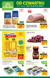 Gazetka promocyjna Stokrotka - Supermarket - Gazetka - ważna od 09.11 do 09.11.2021 - strona 1 - produkty: Lubella, Makaron, Nescafé, Sok, Por, Twaróg, Bell, Jaja, Kawa, Lack, Schab wieprzowy, Winogrona, Bella, Wosana, Wino, Nektar