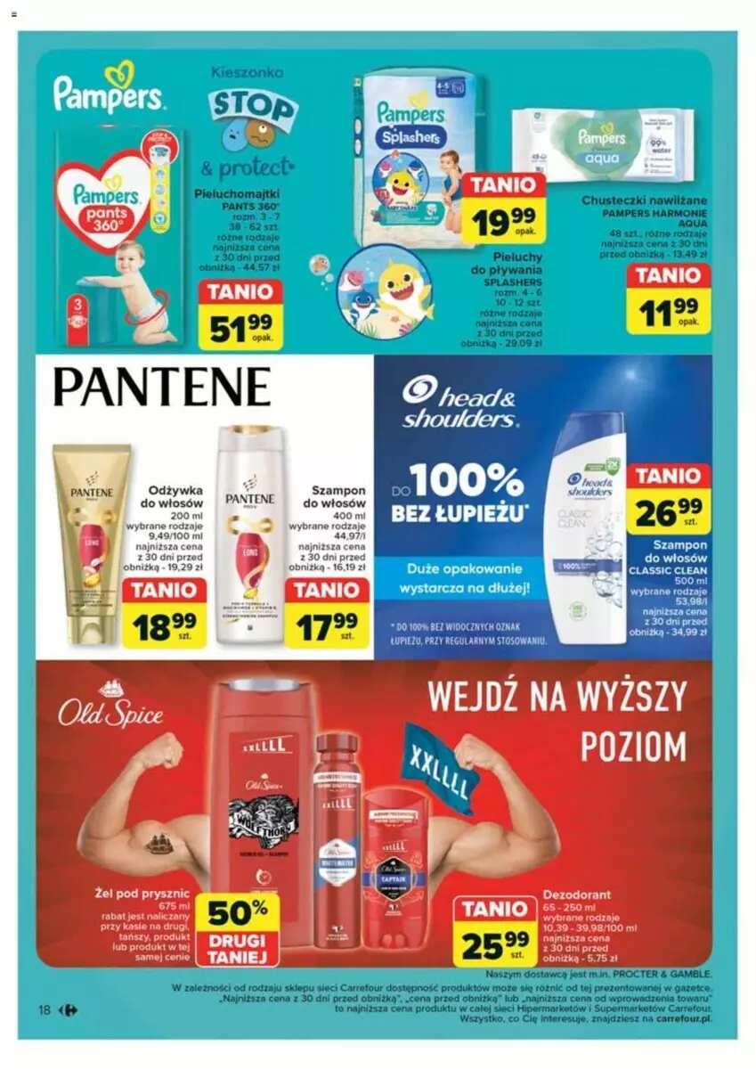 Gazetka promocyjna Carrefour - ważna 18.06 do 22.06.2024 - strona 15 - produkty: Chusteczki, Dezodorant, Fa, Odżywka, Pampers, Pantene, Szampon
