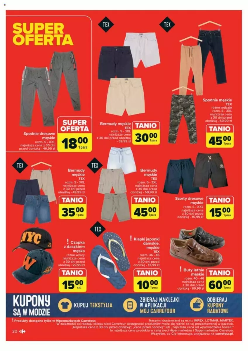 Gazetka promocyjna Carrefour - ważna 18.06 do 22.06.2024 - strona 28 - produkty: Dres, Klapki, Noż, Spodnie, Spodnie dresowe, Szorty