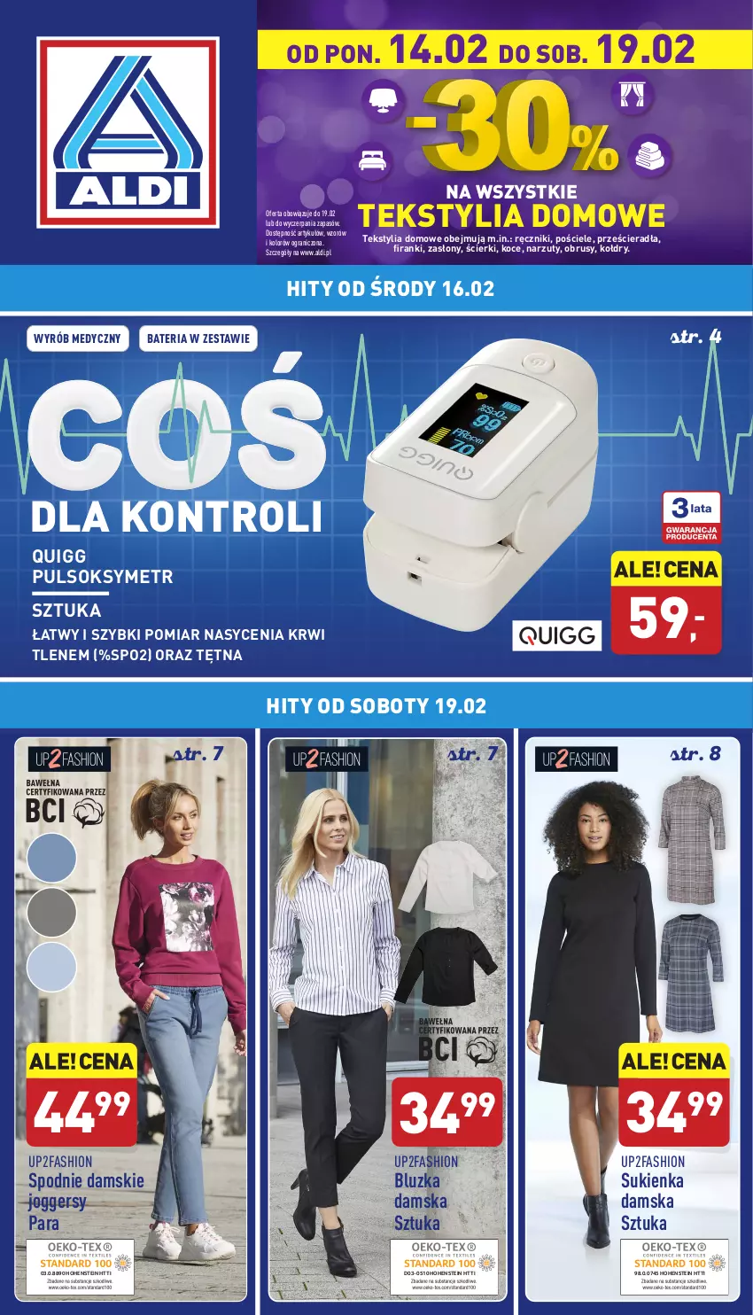 Gazetka promocyjna Aldi - Katalog Moda i Dom - ważna 14.02 do 19.02.2022 - strona 1 - produkty: Bateria, Fa, Gra, Koc, Obrus, Pościel, Pulsoksymetr, Ręcznik, Sok, Spodnie, Sukienka