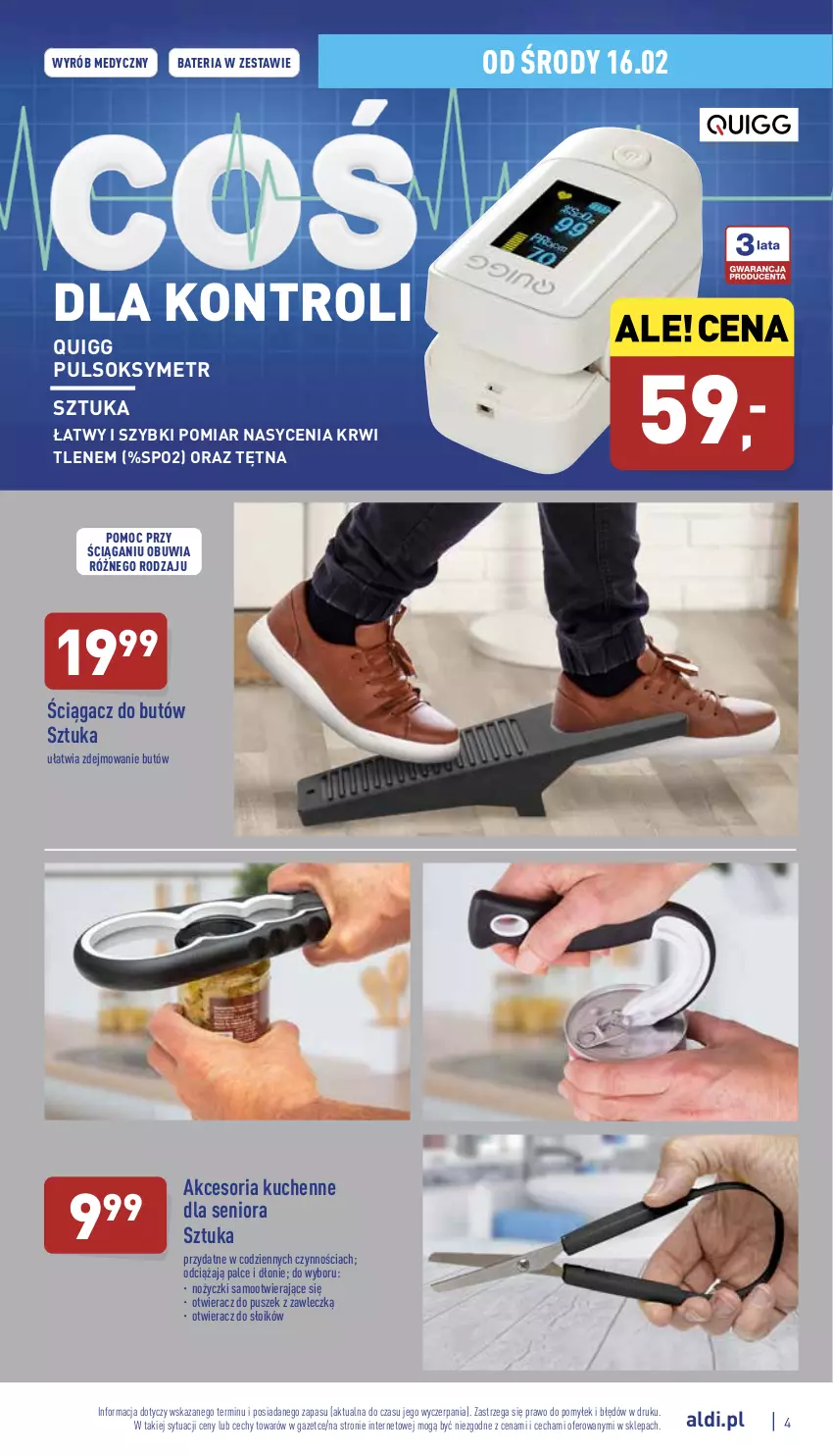 Gazetka promocyjna Aldi - Katalog Moda i Dom - ważna 14.02 do 19.02.2022 - strona 4 - produkty: Bateria, Noż, Nożyczki, Otwieracz, Pulsoksymetr, Sok