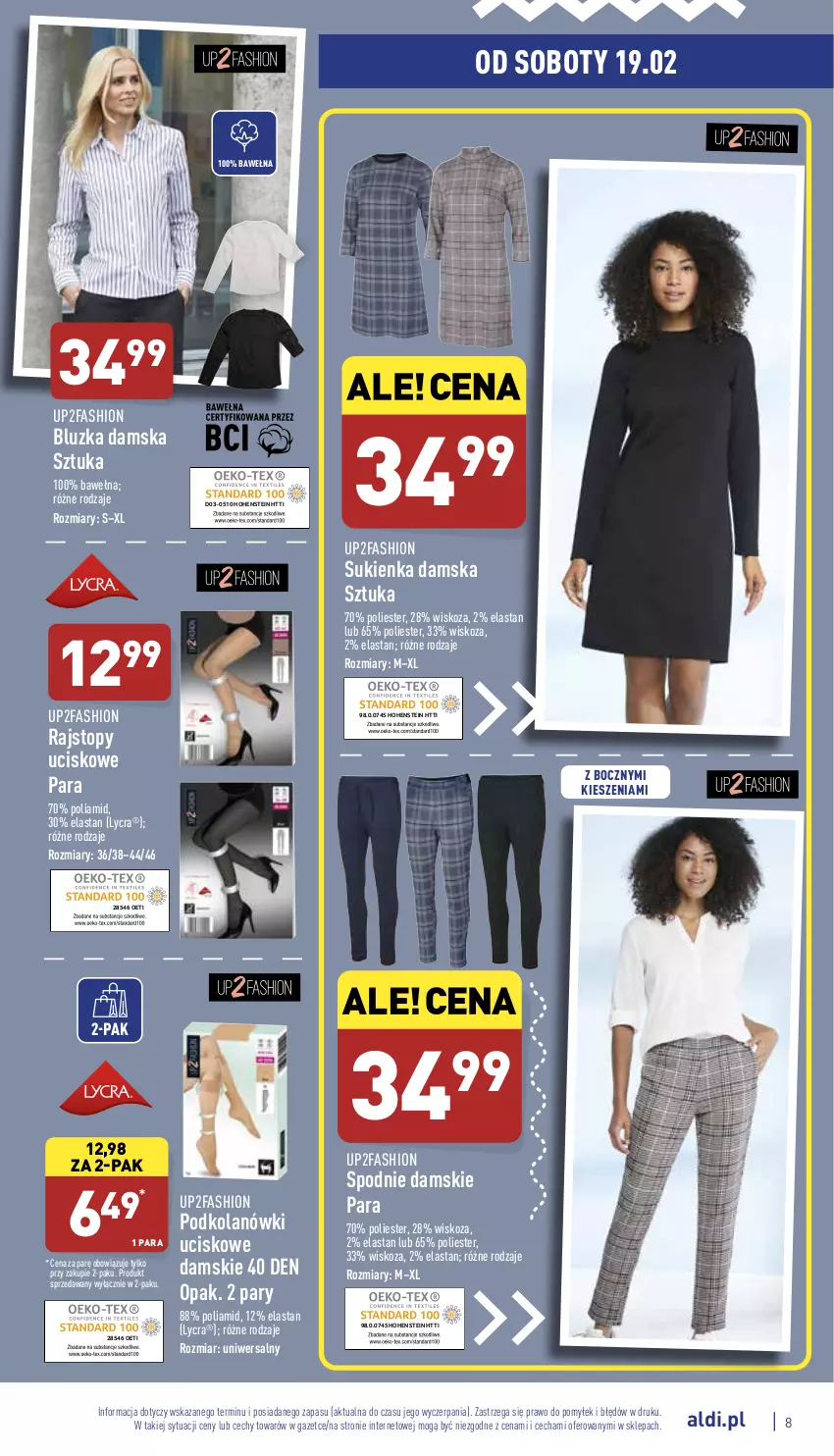 Gazetka promocyjna Aldi - Katalog Moda i Dom - ważna 14.02 do 19.02.2022 - strona 8 - produkty: Fa, Rajstopy, Spodnie, Sukienka, Top, Wełna