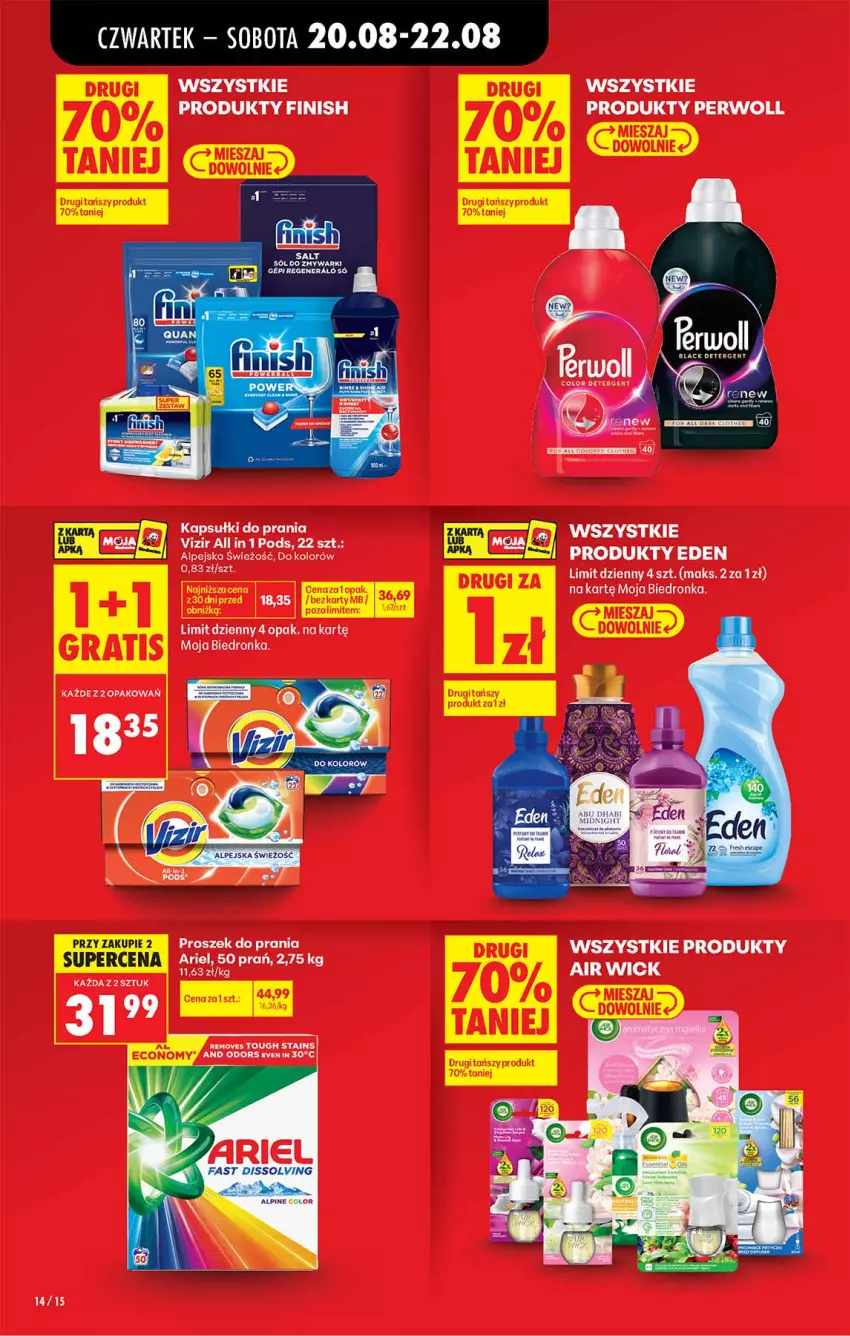 Gazetka promocyjna Biedronka - Od Czwartku - ważna 20.08 do 26.08.2026 - strona 14 - produkty: Air Wick, Ariel, Finish, Gra, Kapsułki do prania, Perwoll, Vizir