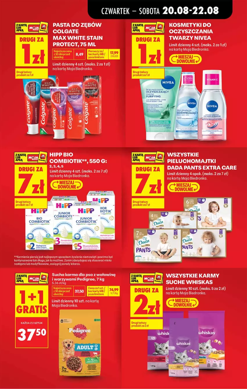 Gazetka promocyjna Biedronka - Od Czwartku - ważna 20.08 do 26.08.2026 - strona 15 - produkty: Colgate, Dada, HiPP, Hipp Bio, Karmi, LG, Majtki, Mleko, Nivea, O nas, Pasta do zębów, Pedigree, Piec, Pieluchomajtki, Por, Sucha karma, Warzywa, Whiskas