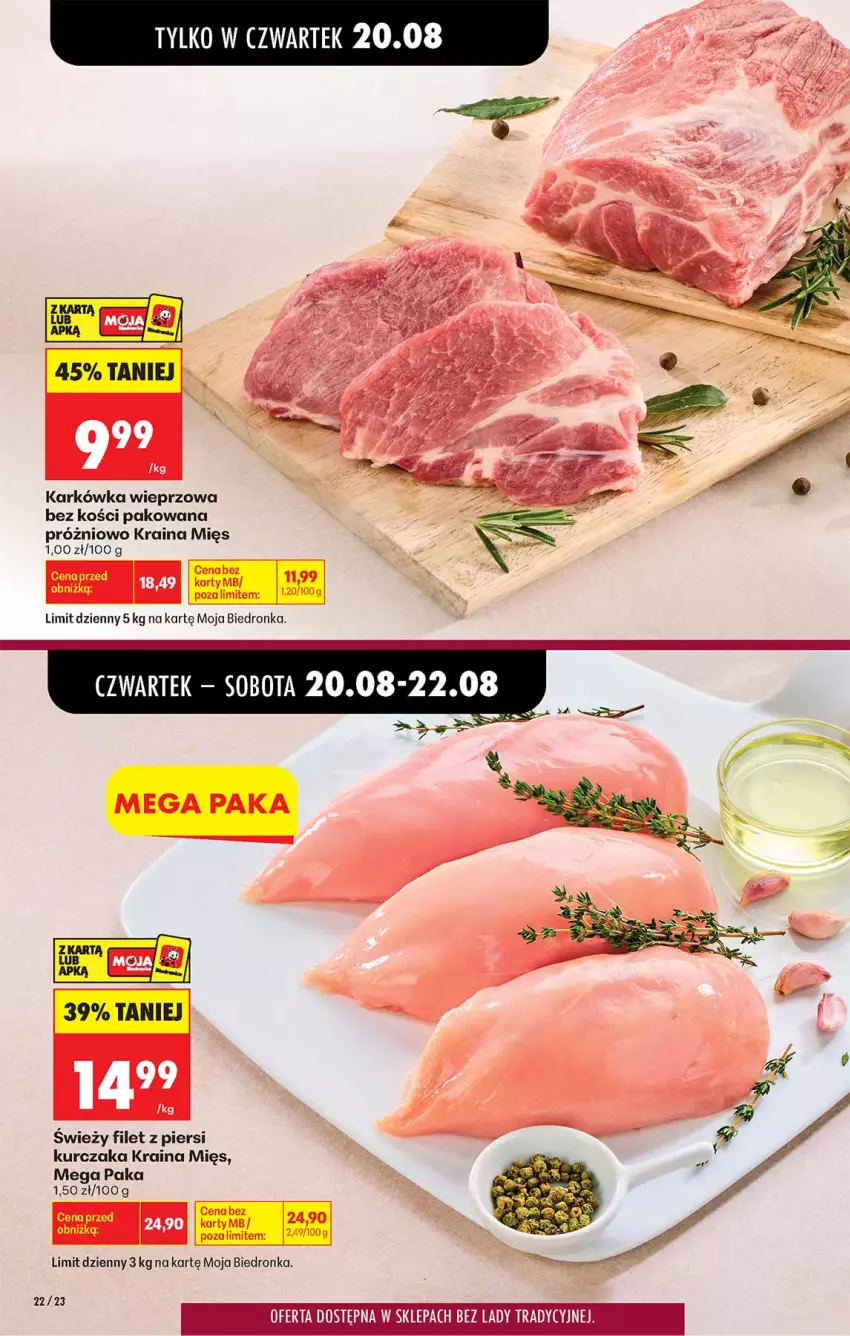 Gazetka promocyjna Biedronka - Od Czwartku - ważna 20.08 do 26.08.2026 - strona 22 - produkty: Filet z piersi kurczaka, Karkówka wieprzowa, Kurczak