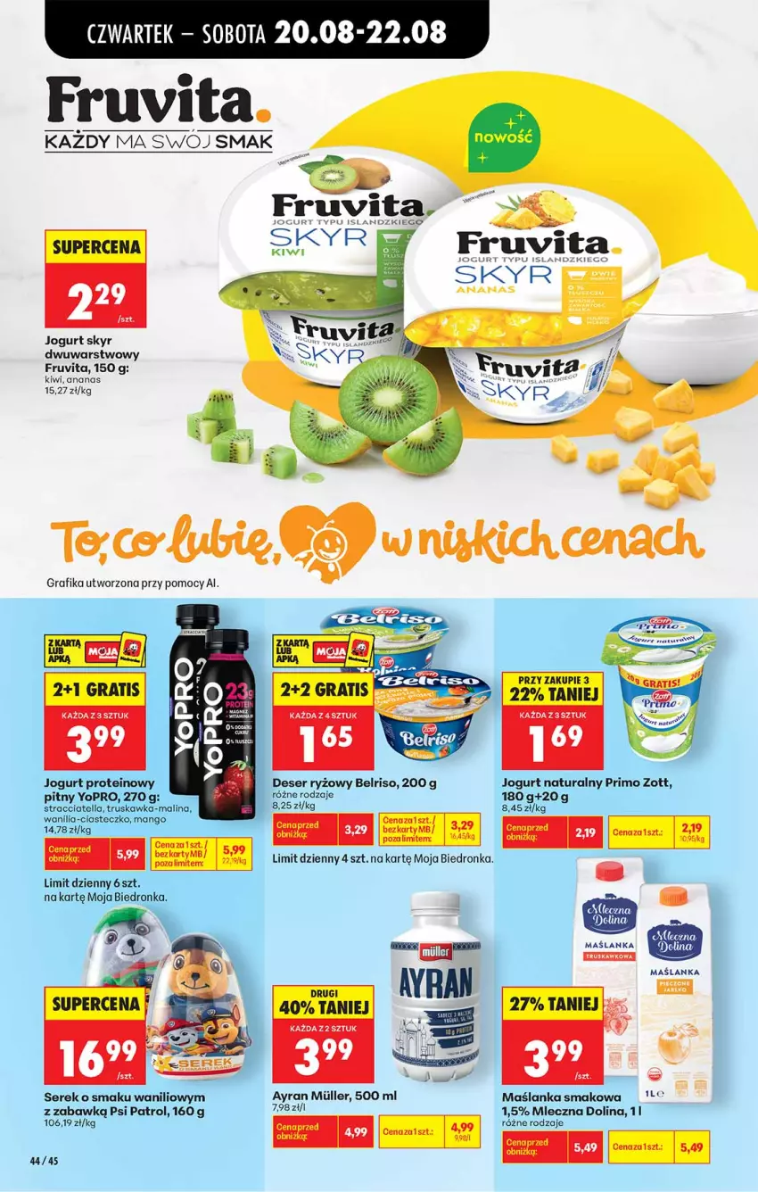 Gazetka promocyjna Biedronka - Od Czwartku - ważna 20.08 do 26.08.2026 - strona 44 - produkty: Ananas, Belriso, Deser, Fa, Gra, Grafika, Jogurt, Jogurt naturalny, Kiwi, Mango, Maślanka, Psi Patrol, Ryż, Ser, Serek, Sos, Zott