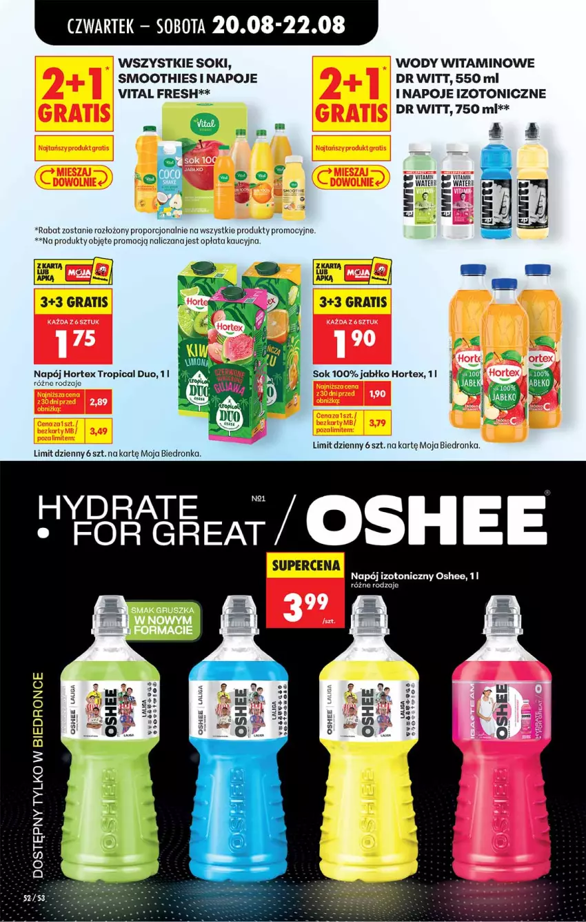 Gazetka promocyjna Biedronka - Od Czwartku - ważna 20.08 do 26.08.2026 - strona 52 - produkty: Gra, Hortex, Napój, Napój izotoniczny, Napoje, Oshee, Por, Smoothie, Sok, Tropical