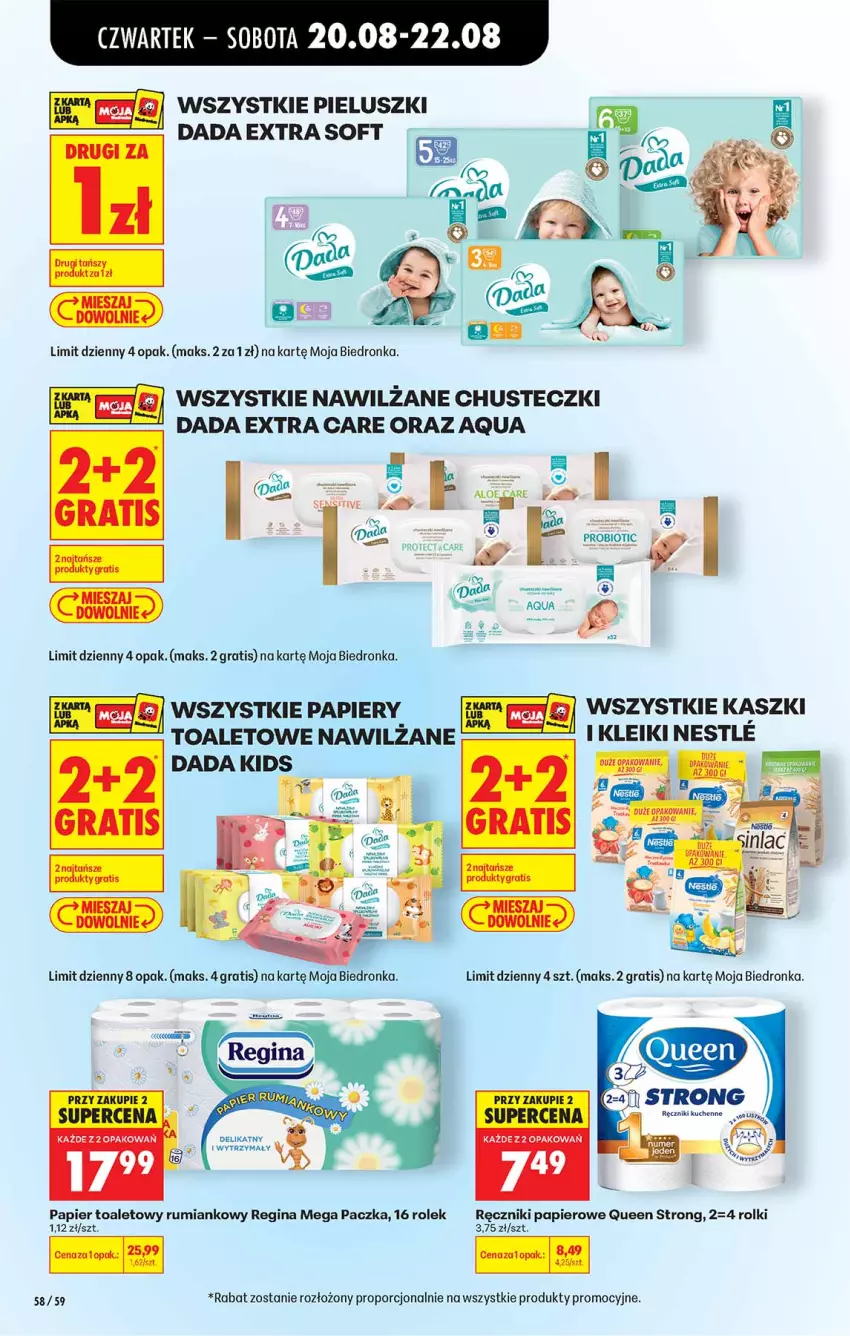 Gazetka promocyjna Biedronka - Od Czwartku - ważna 20.08 do 26.08.2026 - strona 58 - produkty: Chusteczki, Dada, Gin, Papier, Papier toaletowy, Por, Ręcznik, Ręczniki papierowe, Rolki, Rum