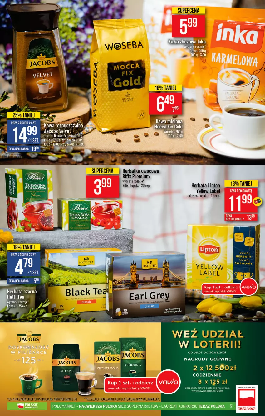 Gazetka promocyjna PoloMarket - Gazetka promocyjna  r - ważna 10.03 do 16.03.2021 - strona 31 - produkty: Herbata, Jacobs, Jacobs Velvet, Kawa, Kawa rozpuszczalna, Laur, Lipton, Tera, Velvet