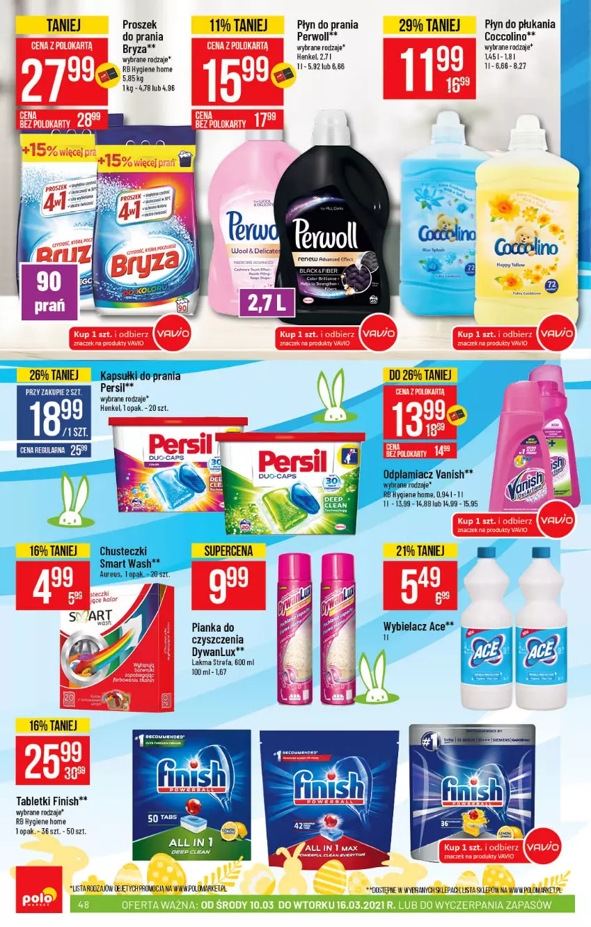 Gazetka promocyjna PoloMarket - Gazetka promocyjna  r - ważna 10.03 do 16.03.2021 - strona 48 - produkty: Bryza, Coccolino, Dywan, Fa, Finish, Persil, Perwoll, Pianka do czyszczenia, Płyn do płukania, Płyn do prania, Tablet