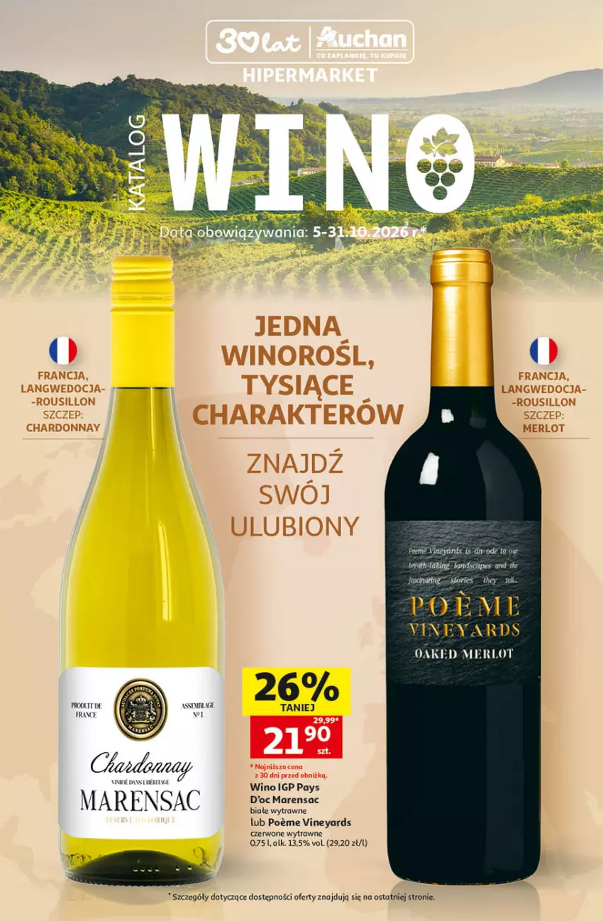 Gazetka promocyjna Auchan - Katalog Wino Hipermarket - ważna 05.10 do 31.10.2026 - strona 1 - produkty: Merlot, Wino