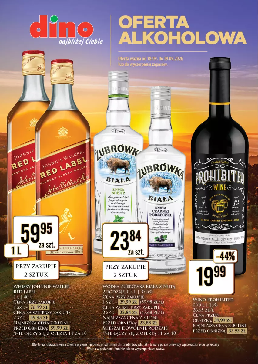 Gazetka promocyjna Dino - Oferta alkoholowa - ważna 18.09 do 19.09.2026 - strona 1 - produkty: Fa, Johnnie Walker, Por, Whisky, Wino, Wódka