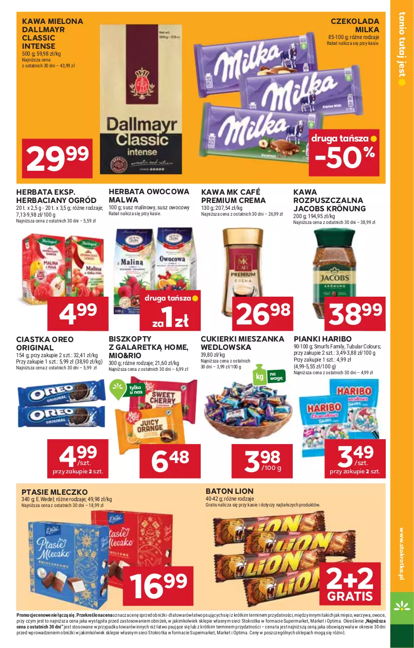 Gazetka promocyjna Stokrotka - Market - ważna 08.01 do 14.01.2026 - strona 11 - produkty: Baton, Biszkopty, Ciastka, Cukier, Cukierki, Czekolada, Dallmayr, Fa, Gala, Gin, Gra, Haribo, Herbata, Herbata owocowa, Jacobs, Jacobs Krönung, Kawa, Kawa mielona, Kawa rozpuszczalna, Lion, Mięso, Mieszanka wedlowska, Milka, Mleczko, Ogród, Optima, Oreo, Owoce, Ptasie mleczko, Warzywa