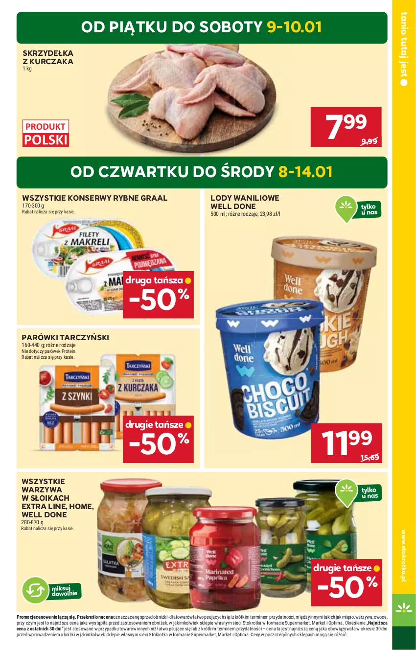 Gazetka promocyjna Stokrotka - Market - ważna 08.01 do 14.01.2026 - strona 3 - produkty: Gra, Graal, Kurczak, Lody, Mięso, Optima, Owoce, Parówki, Ser, Skrzydełka z kurczaka, Tarczyński, Warzywa