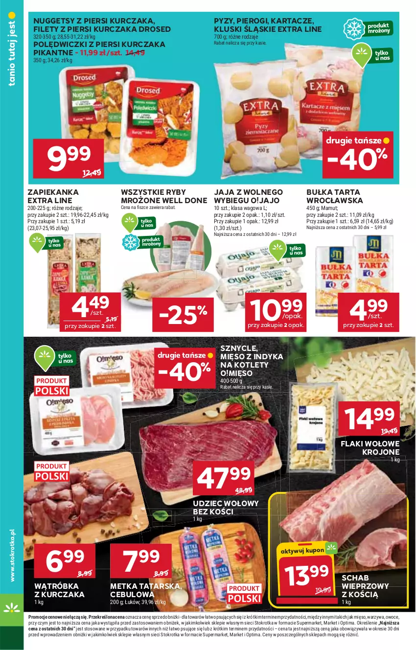 Gazetka promocyjna Stokrotka - Market - ważna 08.01 do 14.01.2026 - strona 8 - produkty: Bułka, Bułka tarta, Flaki, Flaki wołowe, Jaja, Kotlet, Kurczak, Metka tatarska, Mięso, Mięso z indyka, Optima, Owoce, Pierogi, Schab wieprzowy, Tarta, Udziec wołowy, Warzywa, Zapiekanka