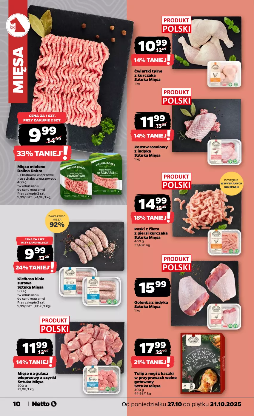 Gazetka promocyjna Netto - Od Poniedziałku - ważna 27.10 do 31.10.2025 - strona 10 - produkty: Golonka z indyka, Kiełbasa, Kiełbasa biała, Kurczak, Mięso, Mięso mielone, Mięso na gulasz