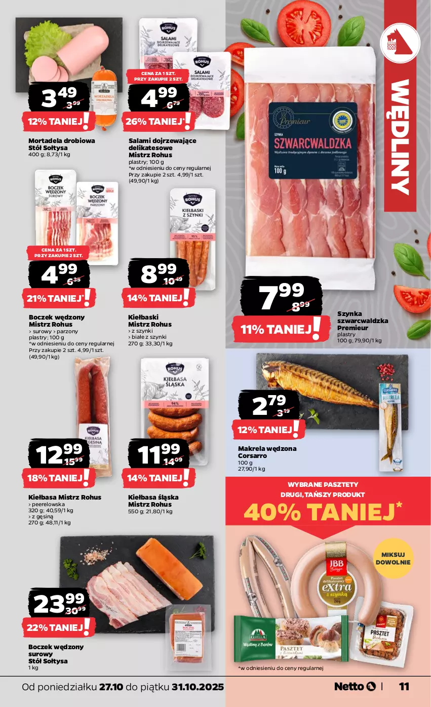 Gazetka promocyjna Netto - Od Poniedziałku - ważna 27.10 do 31.10.2025 - strona 11 - produkty: Boczek, Kiełbasa, Kiełbasa śląska, Pasztet, Salami, Stół, Szynka
