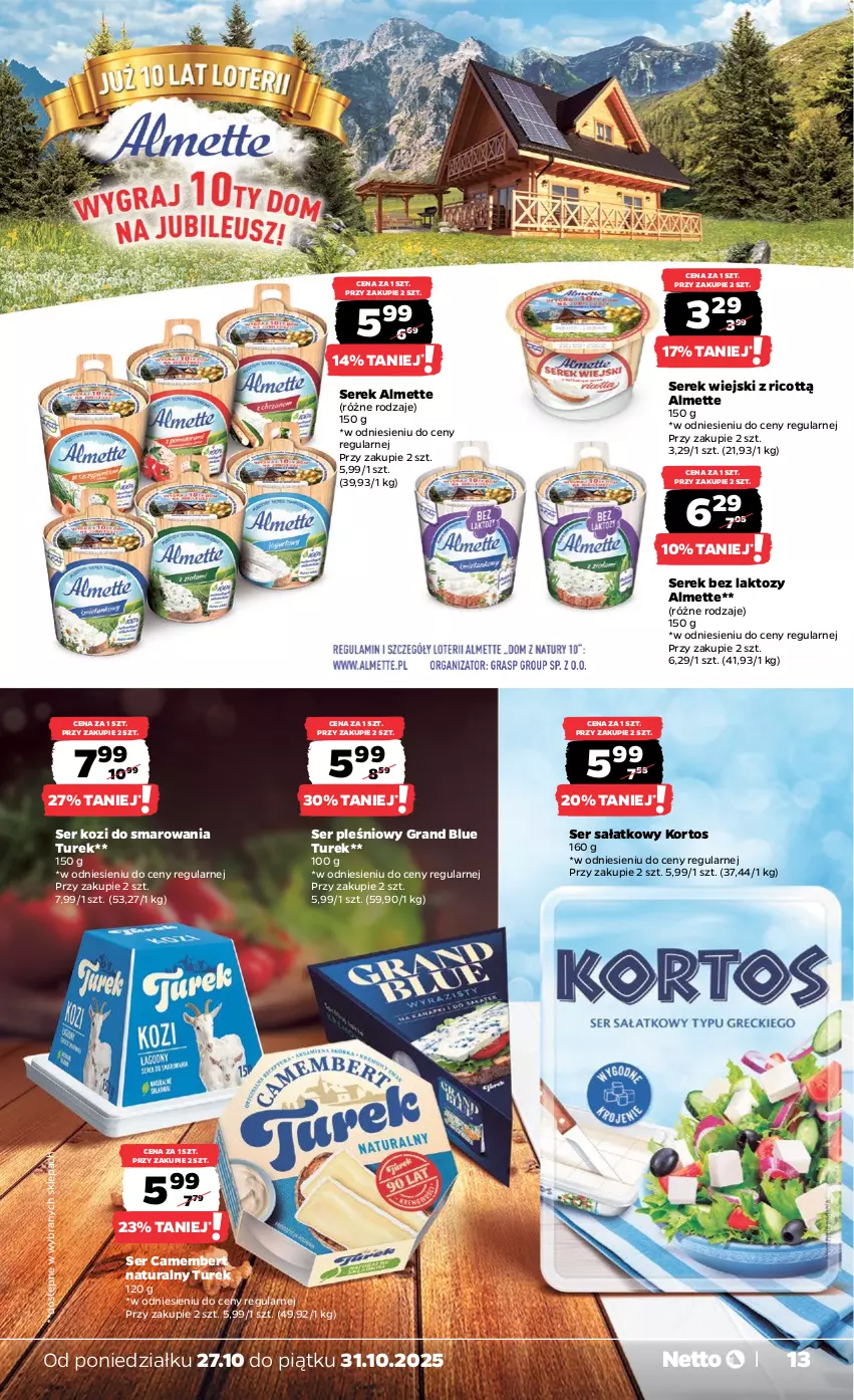 Gazetka promocyjna Netto - Od Poniedziałku - ważna 27.10 do 31.10.2025 - strona 13 - produkty: Almette, Camembert, Gra, Sałat, Ser, Ser kozi, Ser pleśniowy, Serek, Serek wiejski